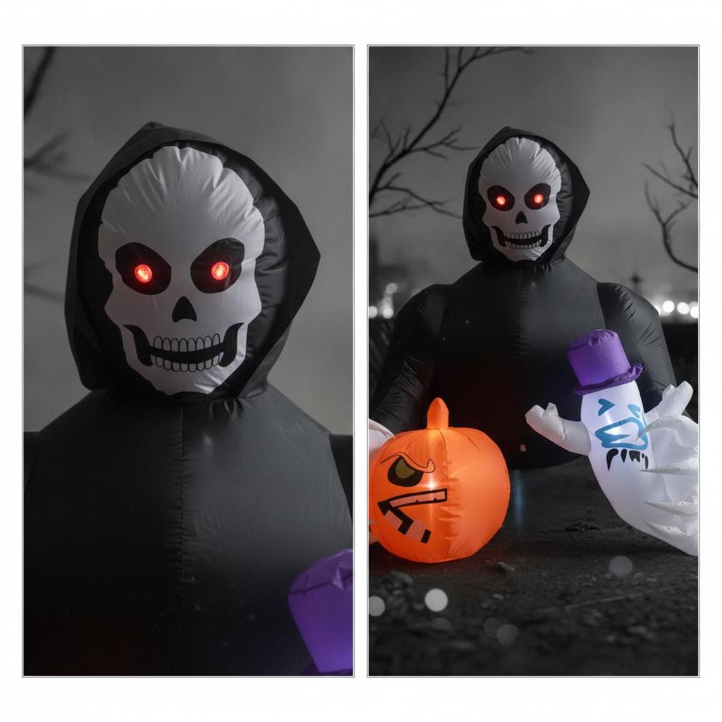Esqueleto Calabaza Inflable Con Apariciones LED Decoración Halloween Luces Light