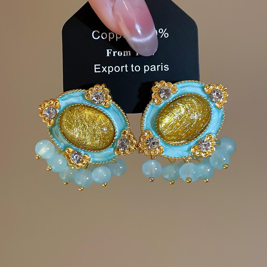 

Vintage Purple Orange Green Mix Color Resin Rhinestones Oval Geometric Beads Strand Tassel Dangle Earrings for Women Gifts