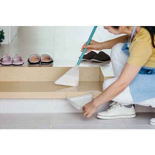 Yamazaki Sangyo Mini Broom and Dustpan Set, Short Handle, Garden Broom, PP Polypropylene, Synthetic Fiber, Split Bristles, Outdoor, Entryway, Balcony,