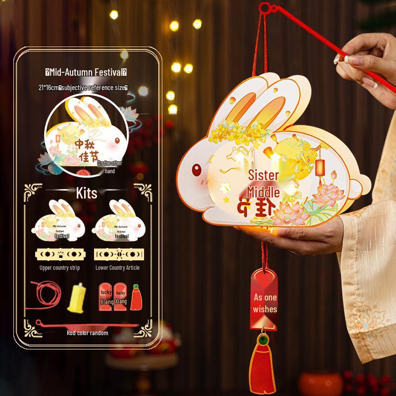 Children's DIY Luminous Rabbit & Flower Lantern Kit for Mid-Autumn Festival