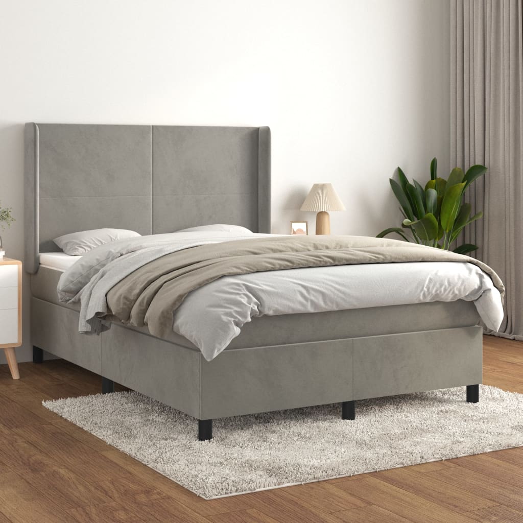Vidaxl Letto Continentale Con Materasso, Grigio Chiaro, Velluto, 140X190Cm