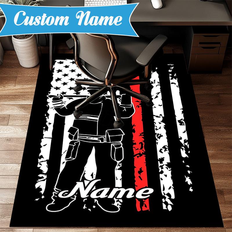 Custom Name Firefighter's Courage Rug for Living Room, Game Rooms, Office, Bedroom, Floor Mat Playful Design, fan gifts Christmas decor