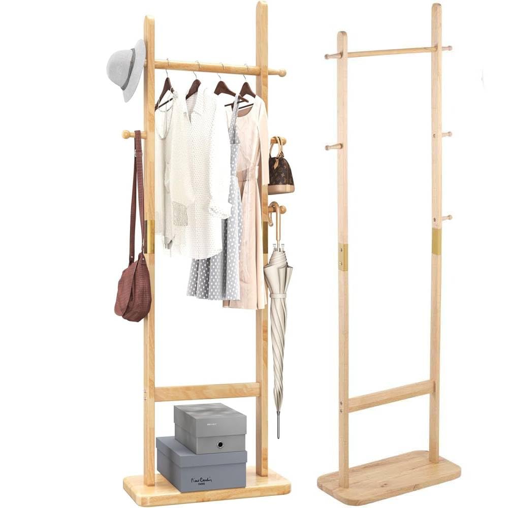 

iimono117 Вешалка для одежды Деревянная 54 x Глубина 28 x Высота Вешалка для одежды в прихожую с полкой Место для хранения в прихожей Деревянная вешалка для одежды Вешалка для одежды Пальто