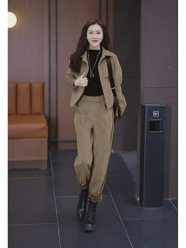 Women's Plush Thickened Casual Two-Piece Suit - Slim, Loose, Meat-Covering Fashion for Autumn & Winter 2024