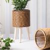 Supporto per piante in rattan intrecciato a mano, materiale ecologico giallo, robusto e durevole, design multilivello per uso interno ed esterno