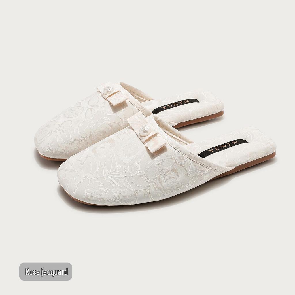 Elegant Rose Jacquard Ladies' Slippers - Anti-Slip, Lightweight, Home Comfort Shoes