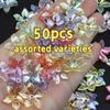 50pcs Rainbow Acrylic Flower Beads, Transparent Petal Beads, Suitable for DIY Necklace, Earring, and Decorative Bead Making Acce