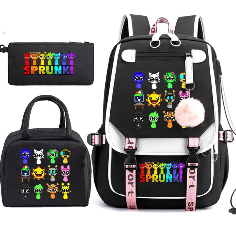 Large Capacity Schoolbag with Shoulder Strap; Student Three-piece Pencil Case Set