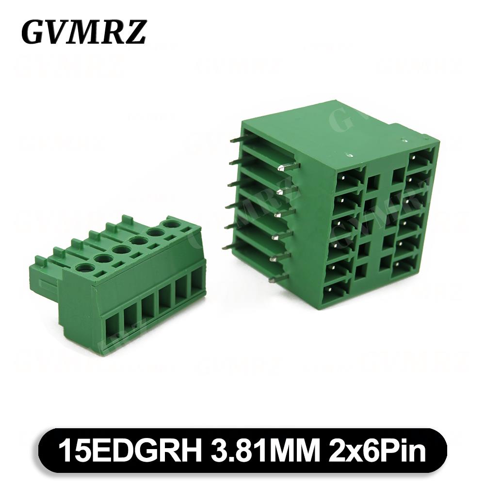 5Set 15EDG KF15EDGRH 3.81mm 2x2 ~ 2X12 pin Double row pluggable terminal block PCB welding plate Plug + Pin Socket
