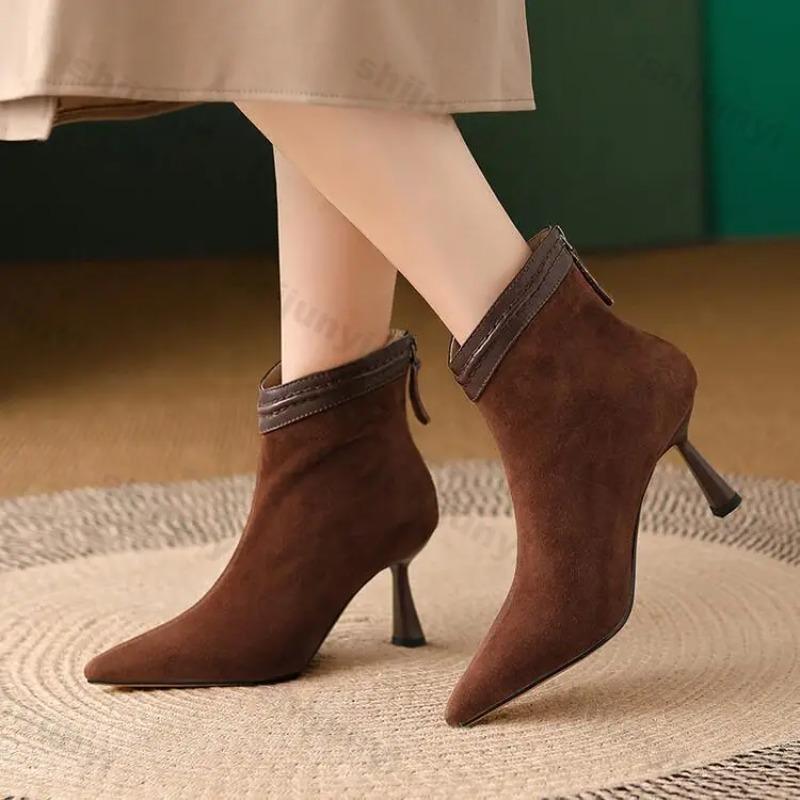 Fashion 2025 Winter New Brand Women Short Boots Fashion Pointed Ladies Elegant Ankle Boots Thin High Heel Dress Pumps Zapatos De Mujer