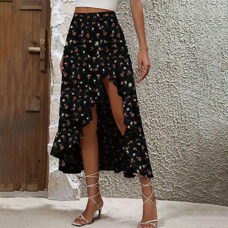 "2024 Summer Romantic Floral Ruffle Slit Skirt for Women"