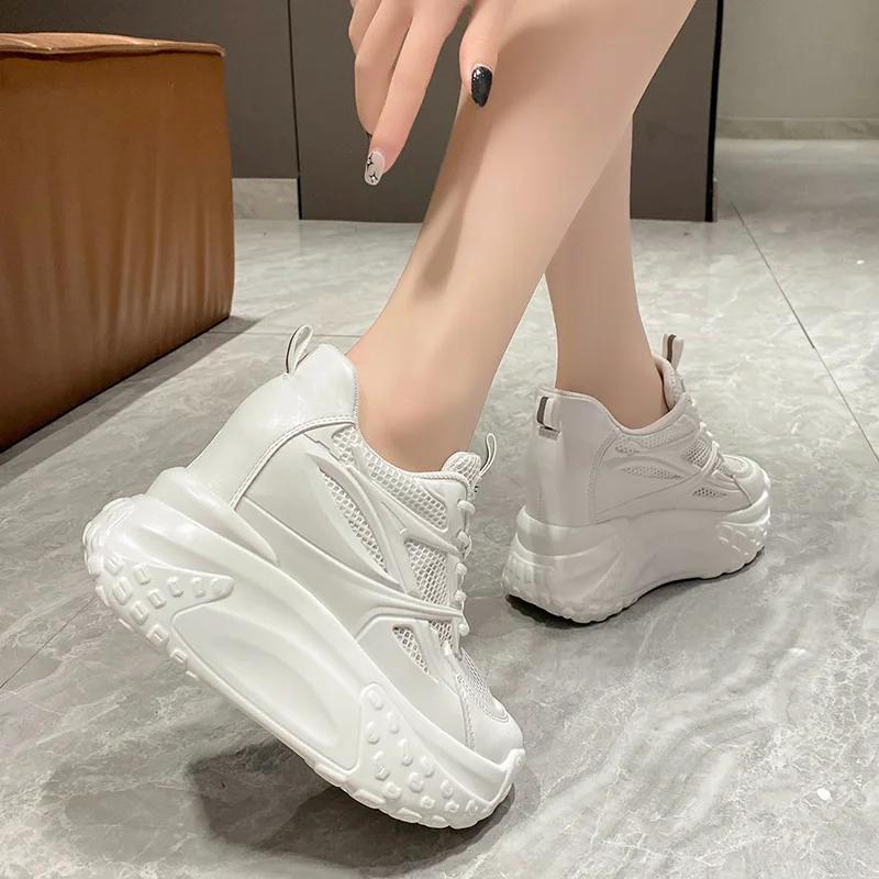 Fashion Hollow High Heels 10cm Sneakers Chunky Casual Autumn Spring Platform Wedge High Fashion Breathable Women Summer Shoes