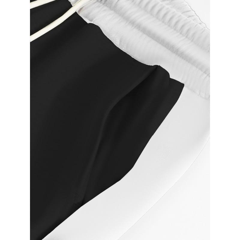 Fashion trousers men's trousers autumn and winter splicing colour collision loose straight drawstring casual trousers men