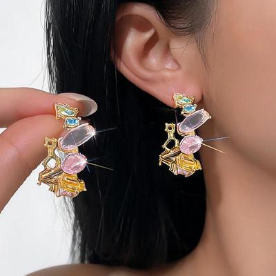 Exquisite Zirconia C-Shaped Gold-Plated Silver Stud Earrings – Versatile High-End Fashion Jewelry