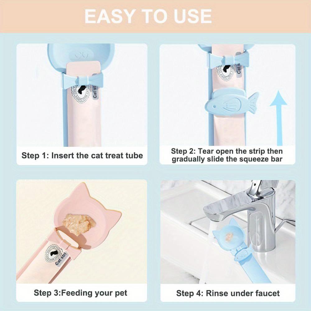 3Pcs Cute Strip Squeeze Cat Treat Spoon, Anti-Spill Long Handle Lickable Wet Food Feeder, Hands-Free No Mess Pet Snack Tool
