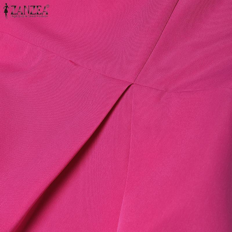 ZANZEA Summer Women Square Collar Short Sleeve Slim Waist Casual A-line Dress