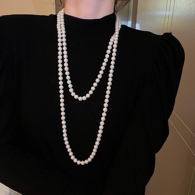 French Long Pearl Necklace Fashionable Retro Light Luxury Collarbone Chain Personalized High Sense Versatile New Item Jewelry