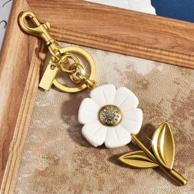 Porte-clés Pendentif Strass Scintillants Incrustés Forme de Fleur Porte-clés avec Fermoir Mousqueton Design Suspendu Porte-clés Accessoire de Sac à Dos