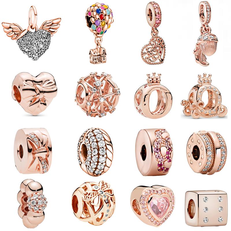 

Новый кулон из розового золота в форме сердца, цветка, дерева, воздушного шара, короны, бусины, подходит для оригинального браслета с подвесками, своими руками, серебряного цвета, европейские ювелирные изделия