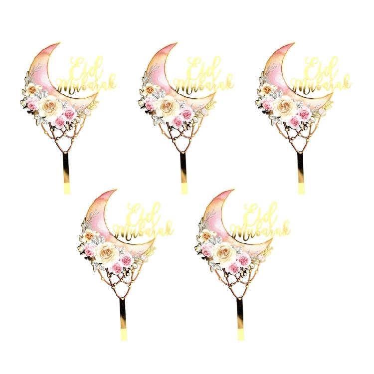 Pack of 5 Cake Toppers Set Cupcakes Toppers Eid Theme Food Safe Cake Pick Baking Accessories for Creative Party Decors