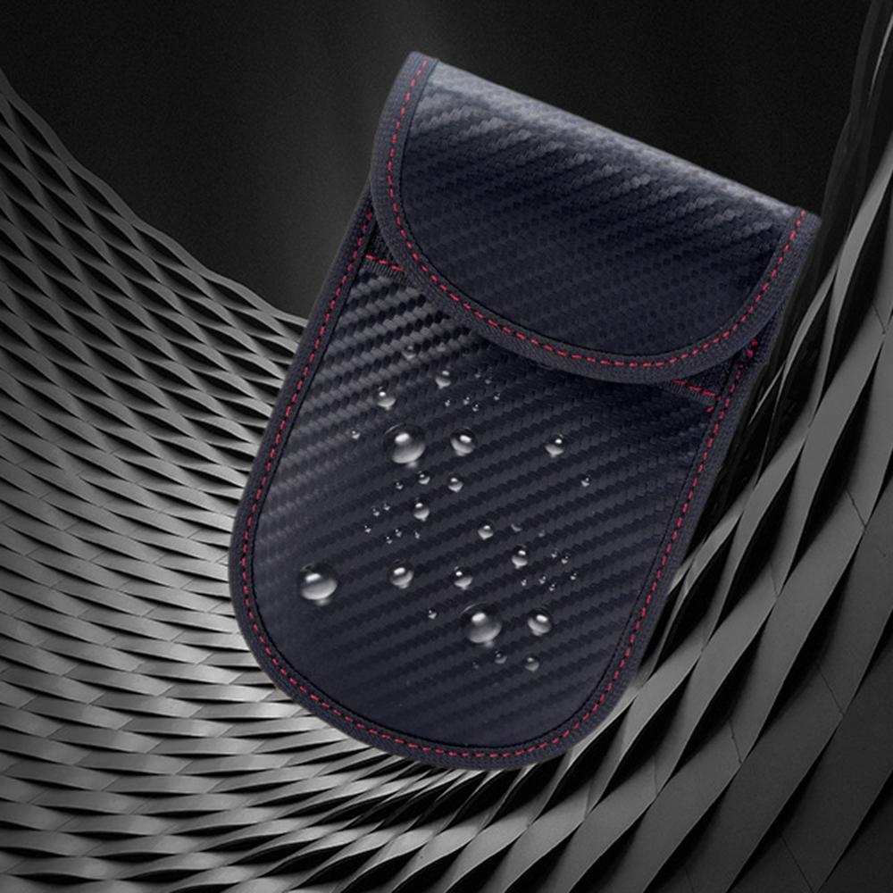 Double Layer Carbon Fiber Texture Leather RFID Blocking Car Key Signal Shielding Bag Key Storage Pouch