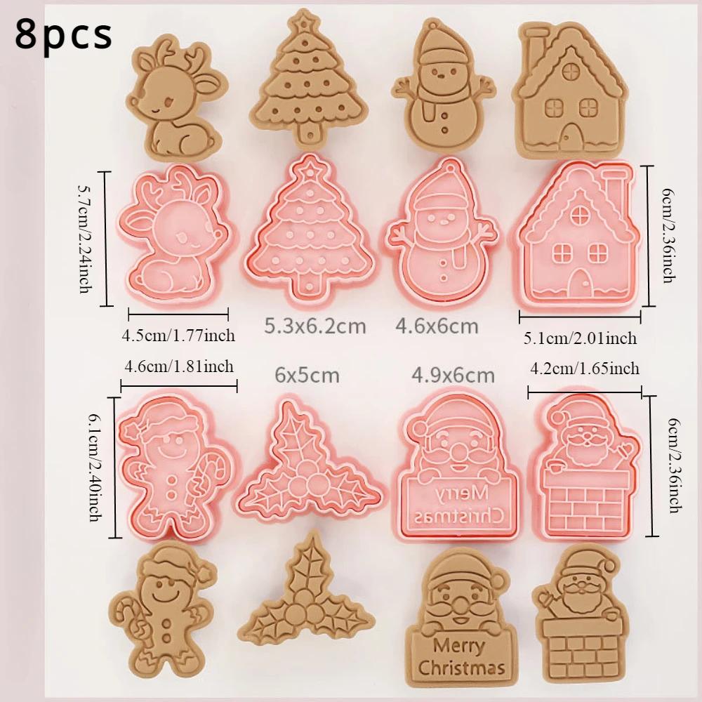 8 Pcs/set Cookie Cutters Plastic 3D Cute Cartoon Pressable Biscuit Mold Fondant Cookie Stamp Kitchen Baking Pastry Bakeware
