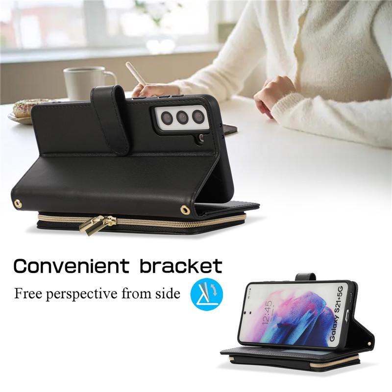Custodia per telefono a portafoglio in pelle con cerniera con cordino per iPhone 15 Ultra 14 Plus 13 per Samsung Galaxy A54 A14 A53 A13 Nota 20 S23 S22 S21 Cover con corda da polso