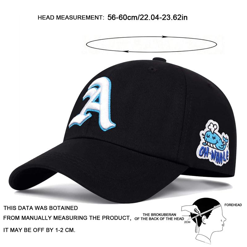 Unisex Gothic Letter A Side Whale Embroidery Baseball Caps Spring and Autumn Outdoor Adjustable Casual Hats Sunscreen Hat