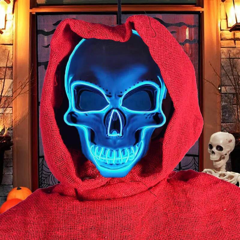 Horror LED Luminous Skeleton Mask Neon Face Mask for Halloween Party Supplies Glowing Skull Mask Carnival Festival Costume