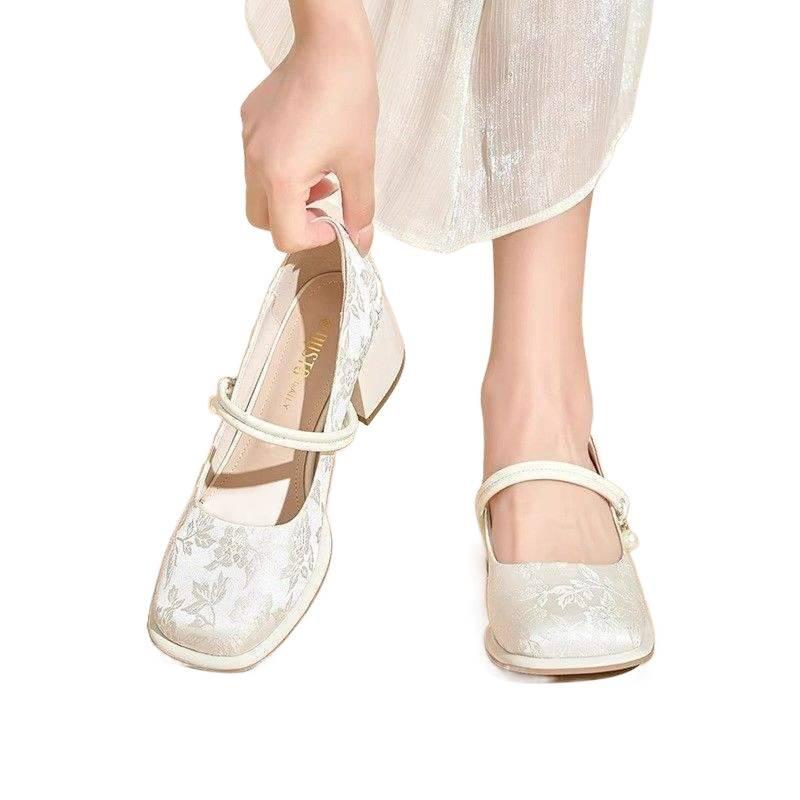 Chinese Mary Jane single shoes women's 2025 spring and autumn new national style retro cheongsam shoes with horse dress thick heel high heels