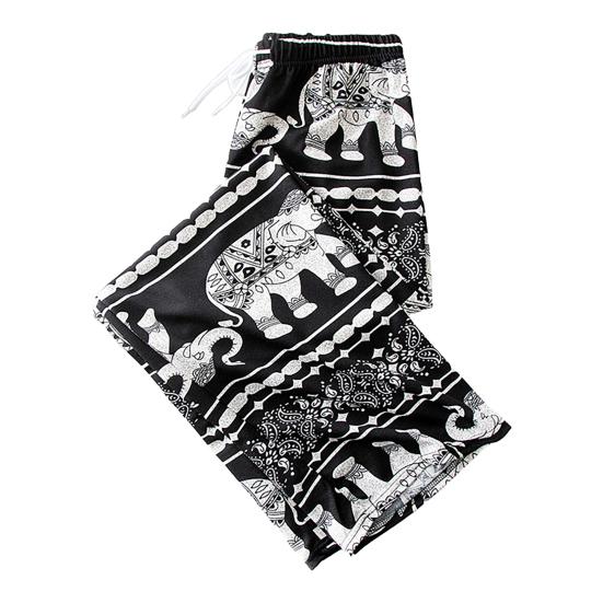 Women Casual Pants Wide Leg Elephant Print Elastic Waist Adjustable Drawstring Loose Fit Trousers Travel Work Daily Wear
