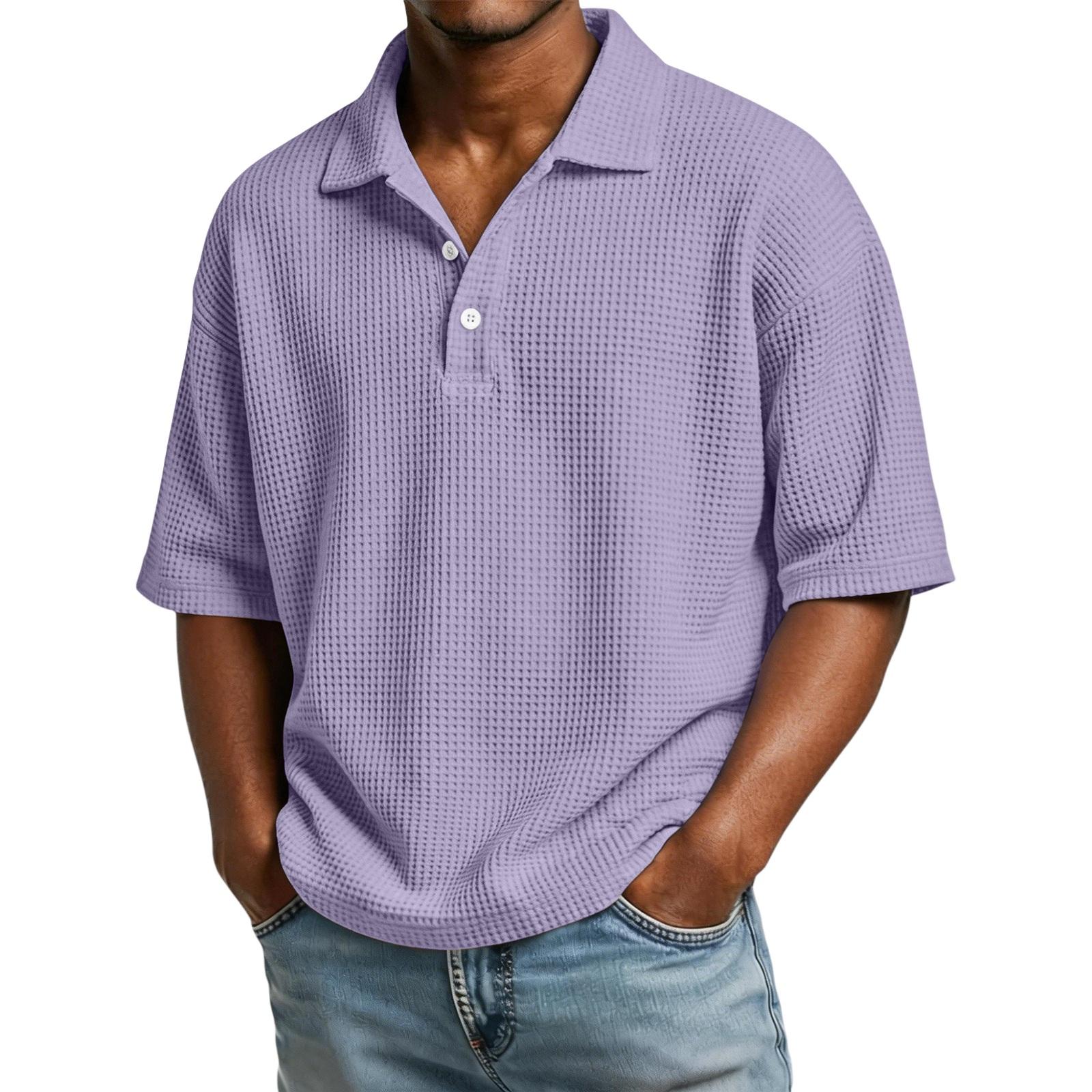 

Men s Casual -Weave Collared Workwear Pocket Lightweight Breathable Short-Sleeve Shirt XXXXL фіолетовий