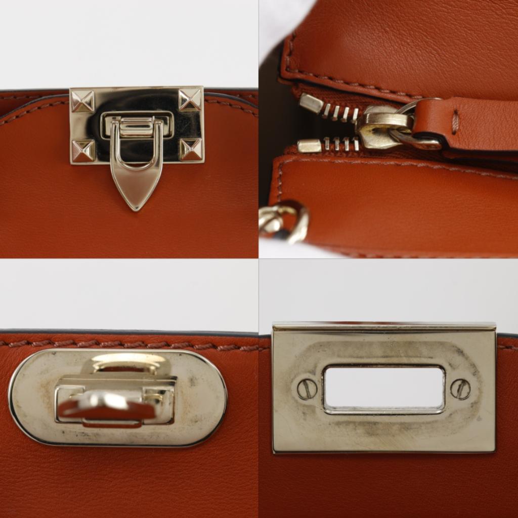 VALENTINO GARAVANI Rock studs Handbag 2WAYShoulder Orange Calfskin Women Used
