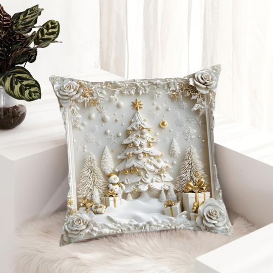 1/4Pcs 45x45CM Christmas Linen Throw Pillow Cover Santa Claus Snowman Reindeer Xmas Tree Pillow Case Living Room Bedroom Sofa Bed Square Cushion Cover