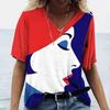 Ladies' V-neck T-shirt 3D Digital Printing Art Abstract Face Fashion Casual Trend Printed Short Sleeved Shirt