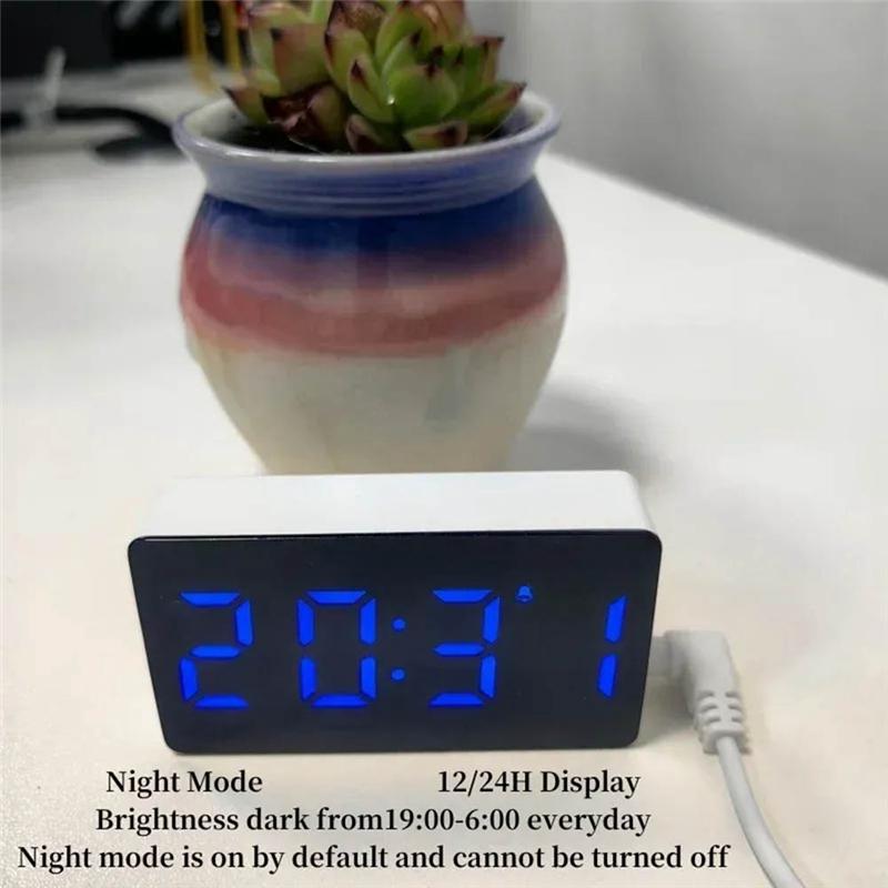 A95I-Digital Clock TEMP Date 3 Alarms Power-Off Memory Table Clock USB Powered Always On 12/24H Night Mode LED Clock