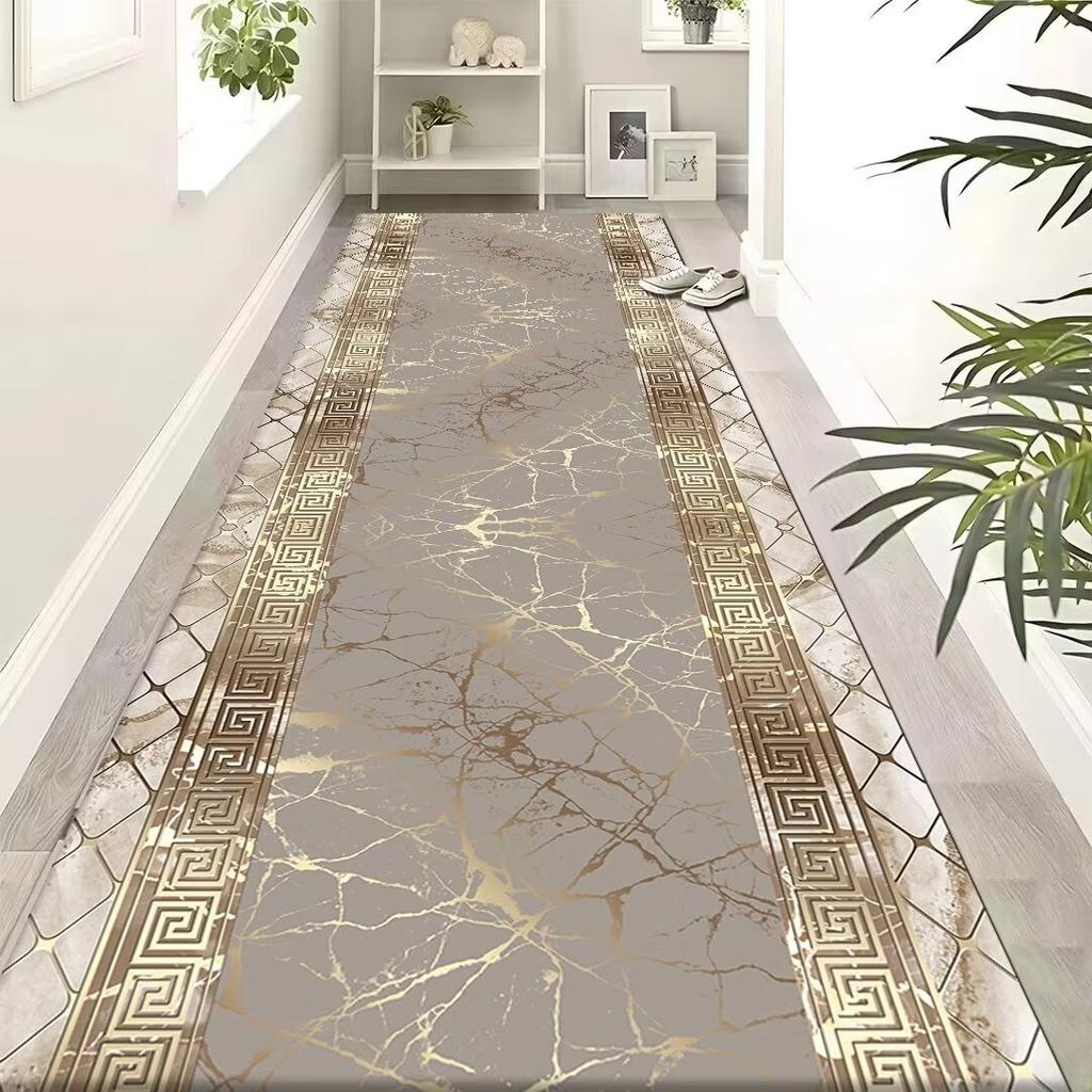 Luxury Golden Long Corridor Carpet Non-slip Washable Hall Runner Carpets Stairway Rug European Style Aisle Carpet Customizable