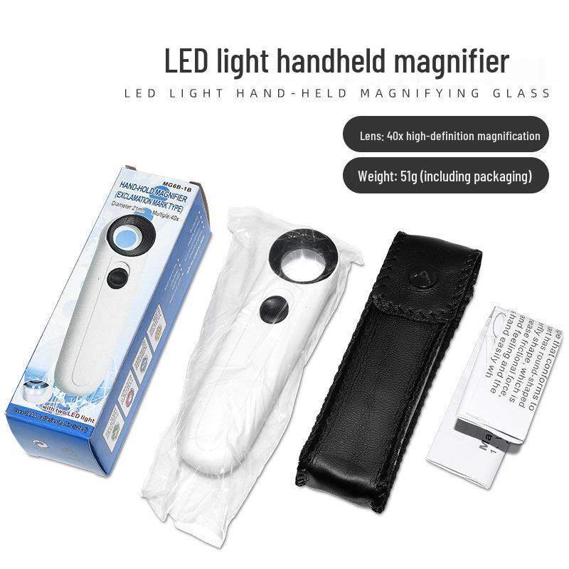 40x HD Handheld Magnifying Glass with LED Light for Antiques, IC Chips, Jewelry, Jade