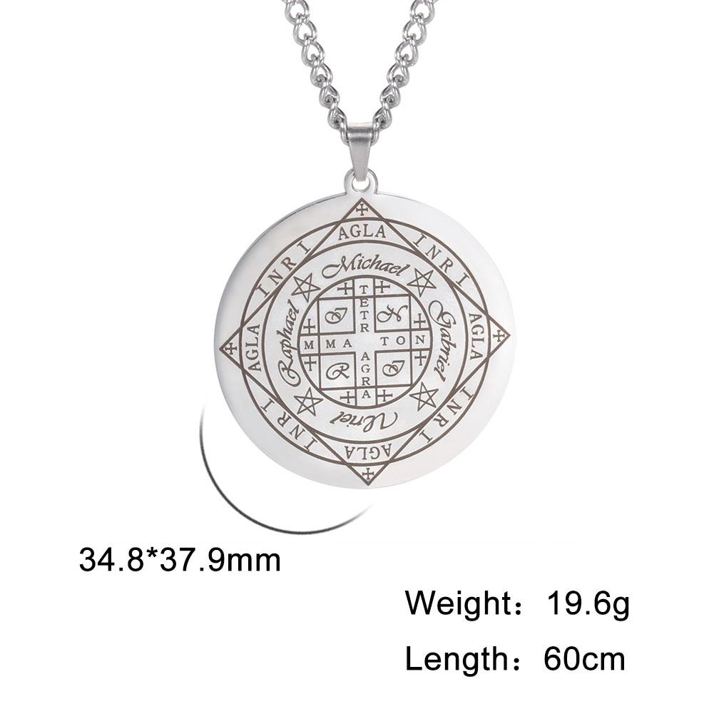 Dawapara Fortune Wheel AGLA INRI Stainless Steel Men Necklace Solomon Wealth Amulet Michael Uriel Raphael Gabriel Archangel Seal