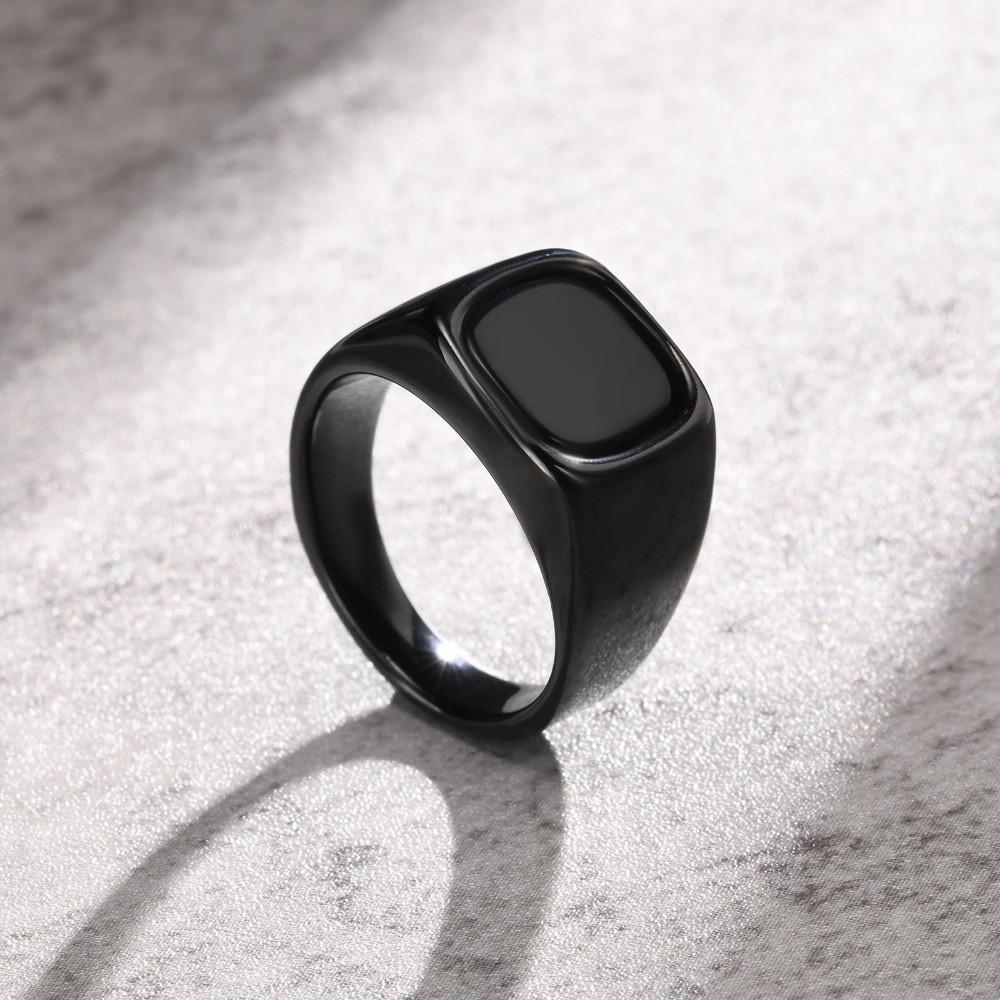 Black Retro Black Rings Jewelry Glass Stone Rings High-end Black Stone Square Ring Men