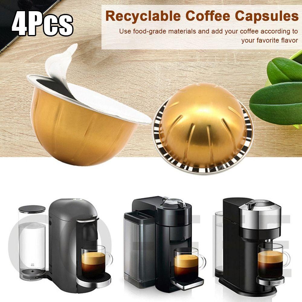 4 Peças Cápsula de Café Portátil Recarregável para Nespresso Vertuoline