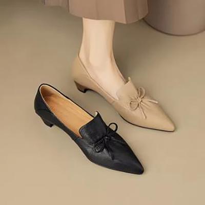 Lady Elegant Black Shoes Women's Pointed Toe Mid Heels Retro Pumps