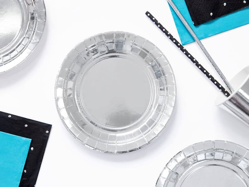 Partydeco Talerzyki Papierowe Srebrny 18Cm / 6 Szt