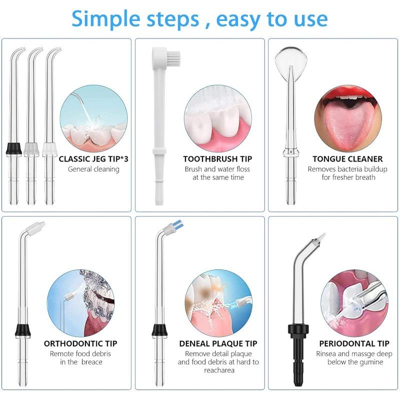 Water Dental Flosser for Teeth/Braces, Water Teeth Cleaner 8 Jet Tips and 10 Pressure Levels, 600ML Large Water Tank