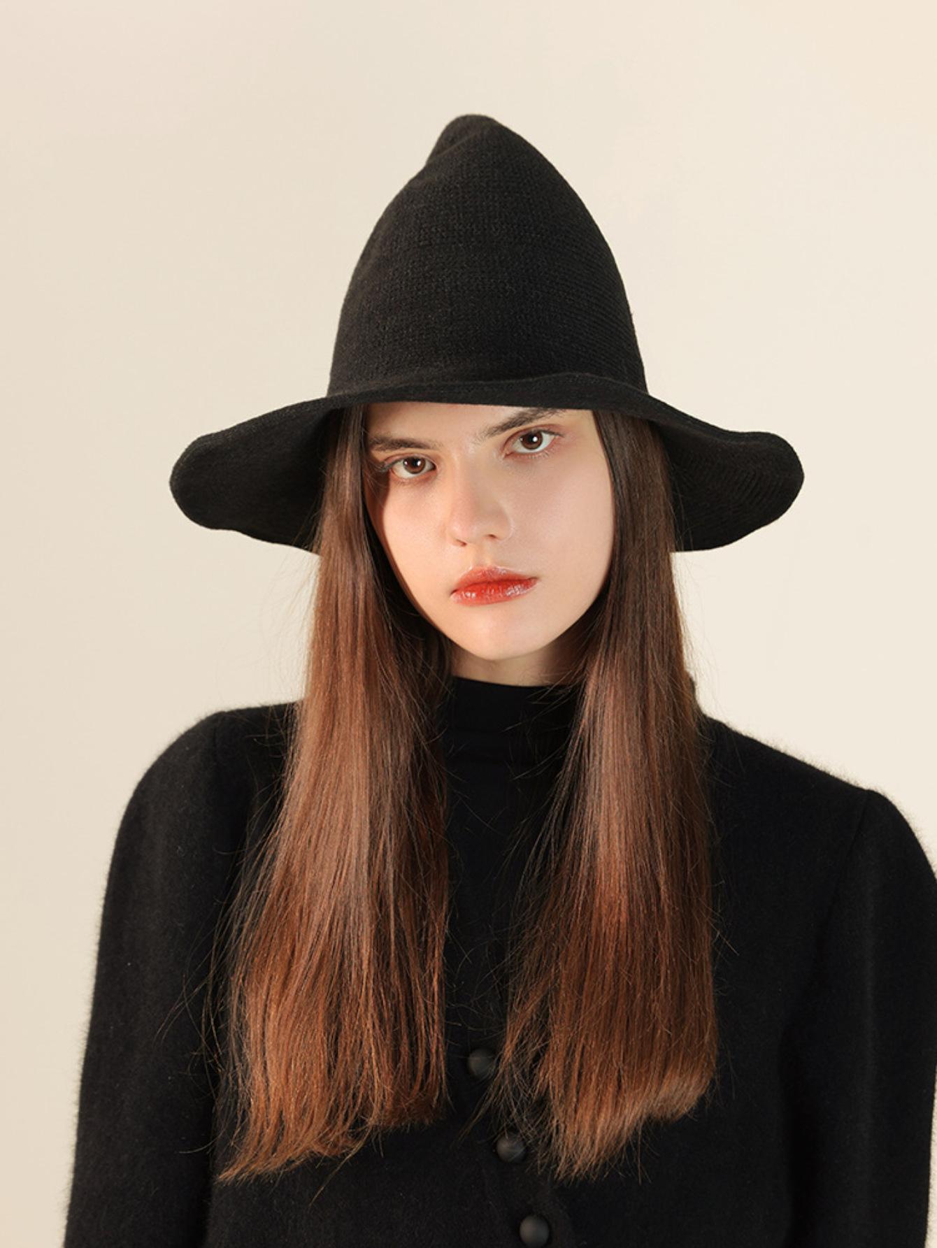 

Новая шляпа на Хэллоуин Шляпа ведьмы с черепом Женская шляпа для вечеринки Вязаная шерстяная маска для лица Шляпа волшебника M（56-58cm）