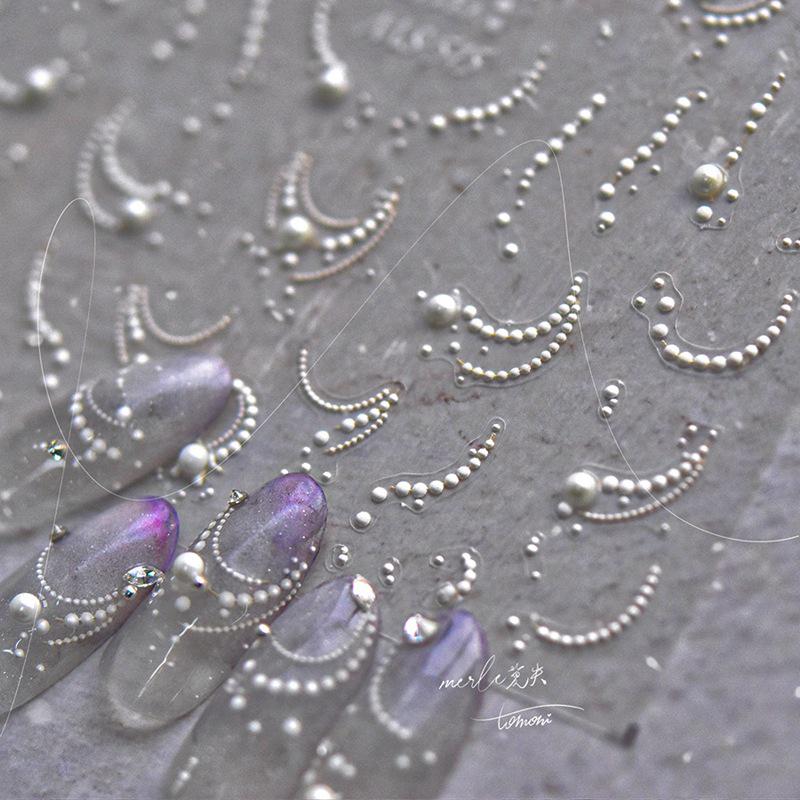 Japanese Retro Crystal 3D Pearl Nail Stickers