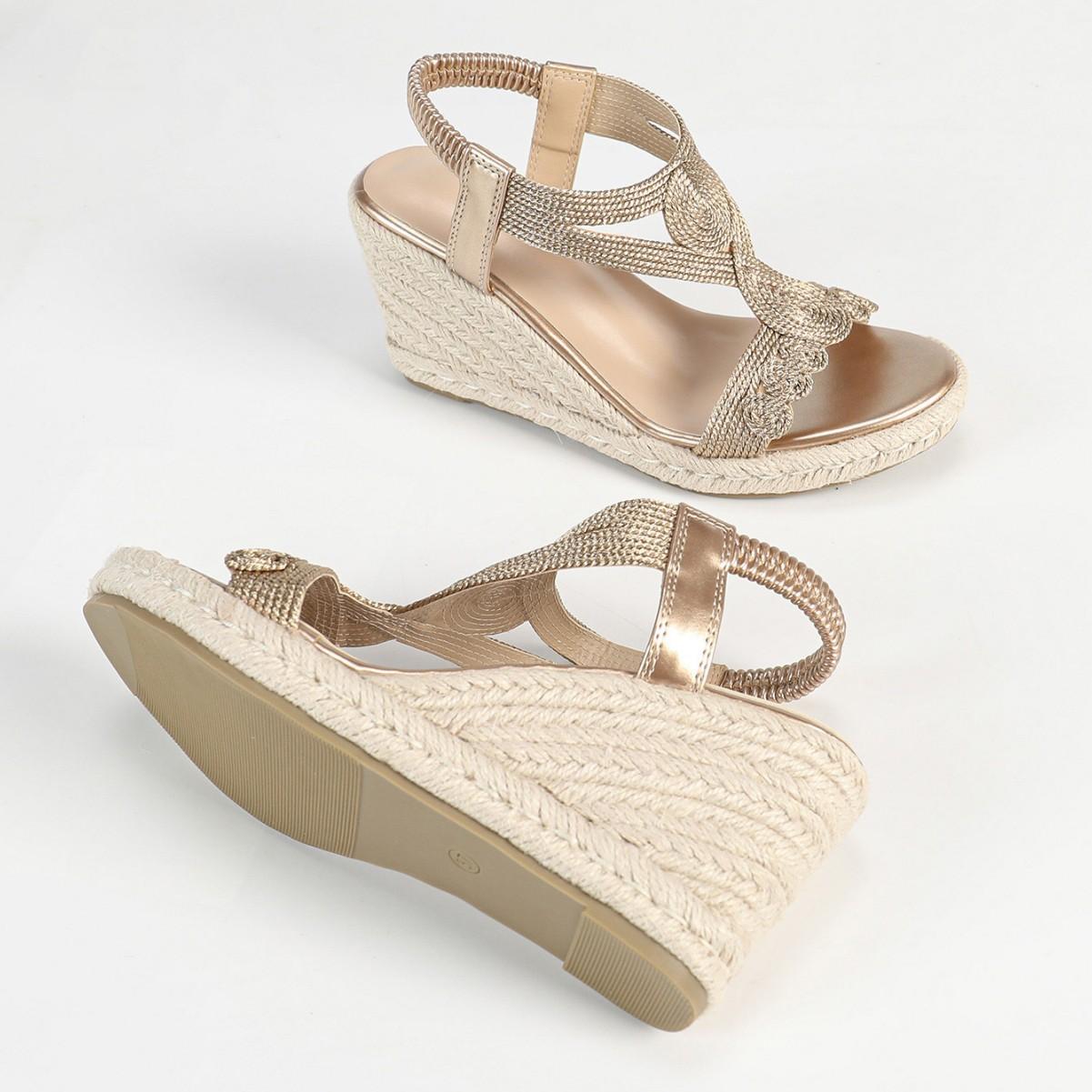 

Летние новые сандалии женские водонепроницаемые с Т-образным ремешком из пеньковой веревки на толстой подошве с открытым носком 43 розового золота