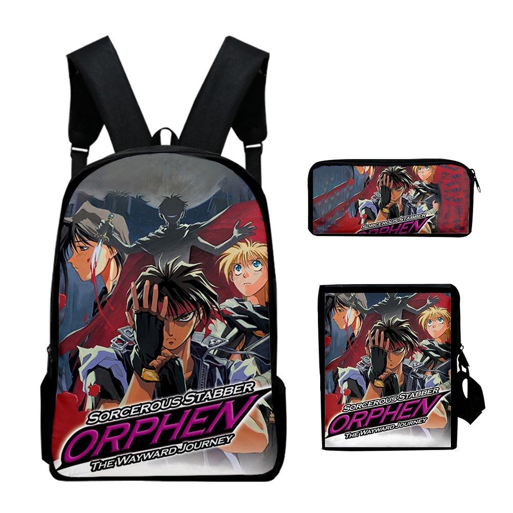 Harajuku Sorcerous Stabber Orphen 3D Print 3pcs/Set Pupil School Bags Laptop Daypack Backpack Inclined Shoulder Bag Pencil Case