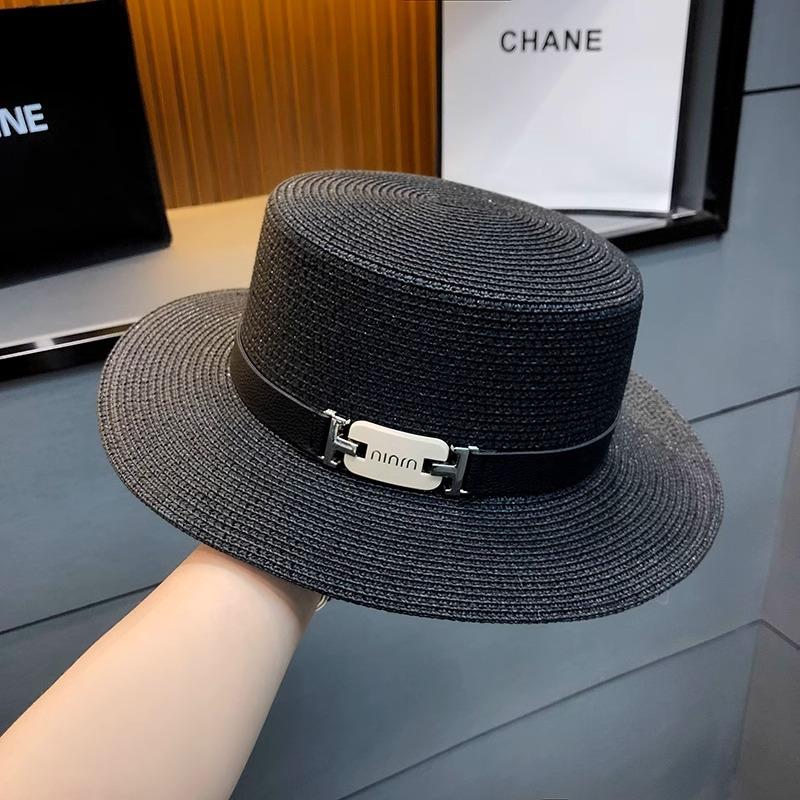 New French Flat Top Straw Hat Design Temperament Sunscreen Hat Summer Beach Hat for Summer Trips