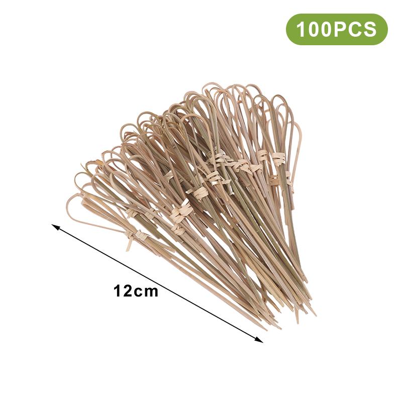 100Pcs Bamboo Skewers Barbeque Bar Tool Kitchen Cocktail Picks Disposable Bamboo Knot Skewers Fruit Forks Stick For Home Party